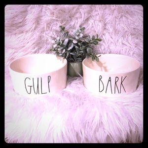 Set of two Rae Dunn dog bowls Bark and Gulp